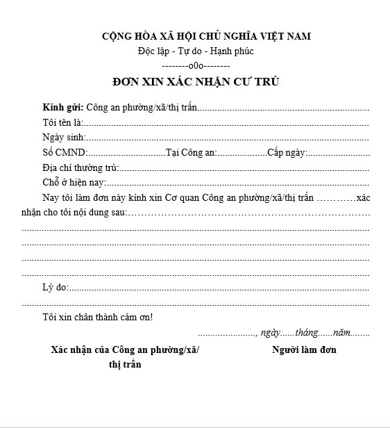 giấy xác nhận cư trú