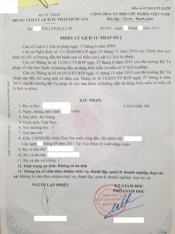 lý lịch tư pháp tiếng trung