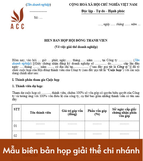 Mẫu biên bản họp giải thể chi nhánh