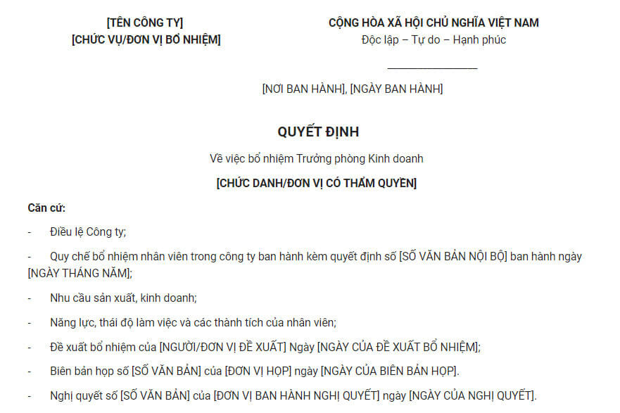 Hồ sơ bổ nhiệm lại trưởng phòng