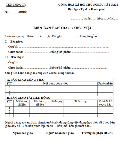 Mẫu báo cáo bàn giao công việc