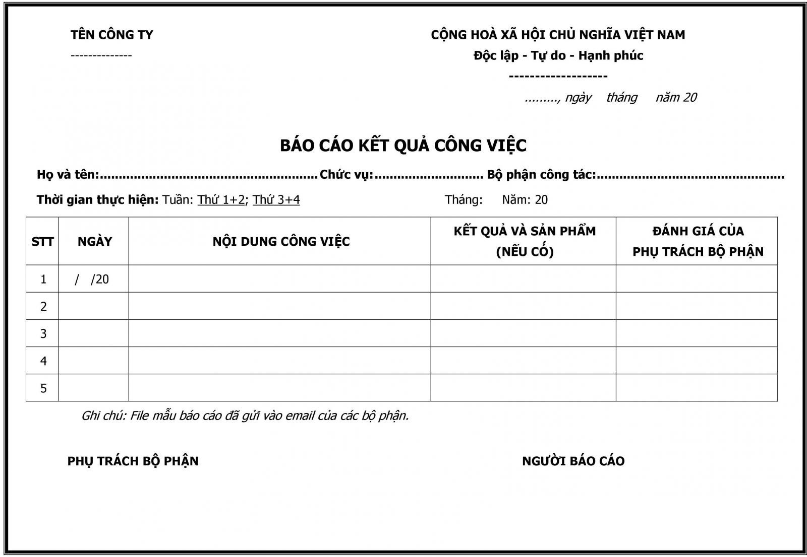 Mẫu báo cáo công việc hàng ngày của kế toán