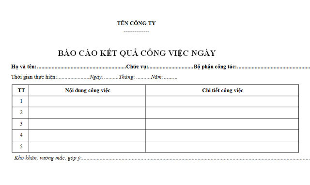 Mẫu báo cáo công việc hàng ngày xây dựng