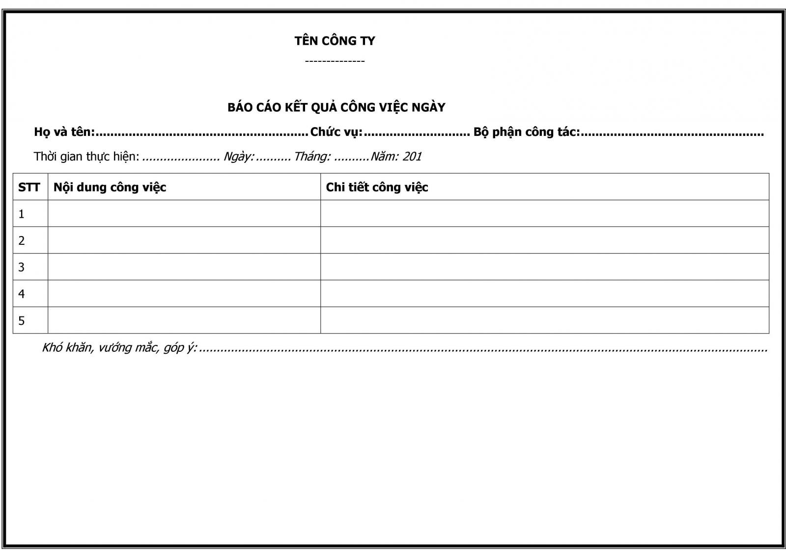 Mẫu báo cáo công việc ngân hàng