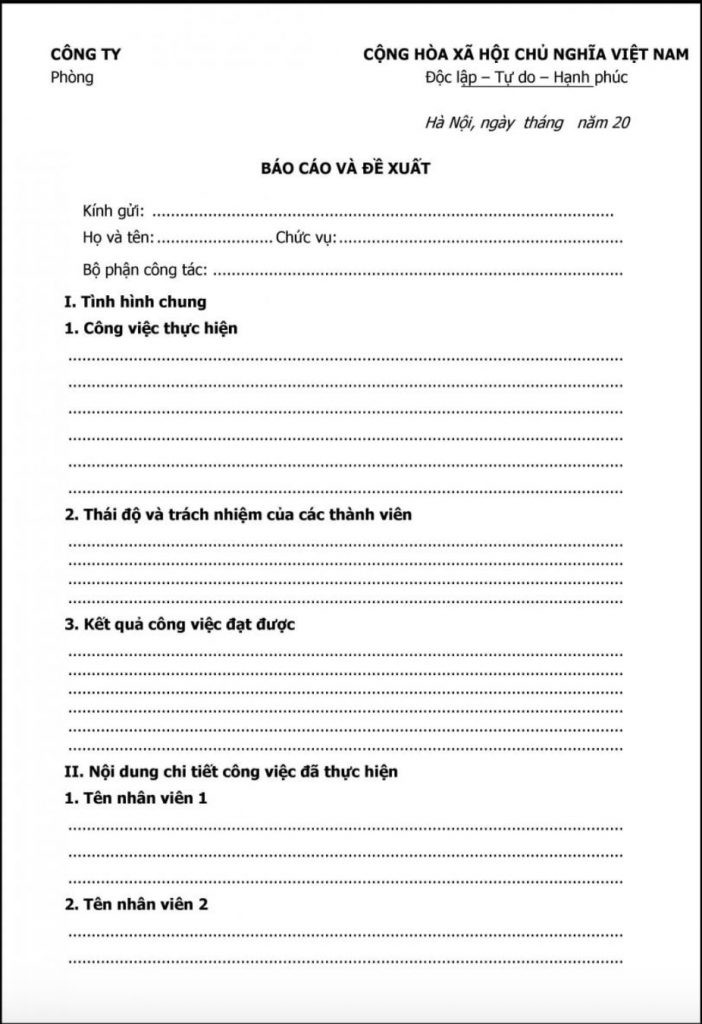 Mẫu báo cáo đề xuất công việc