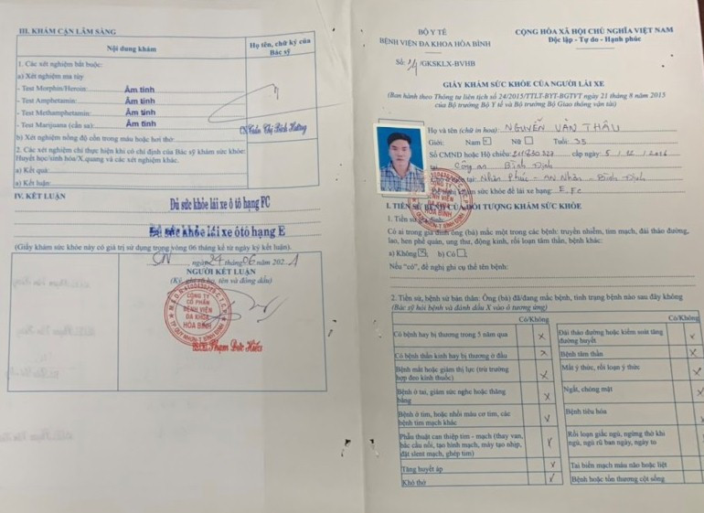 Mẫu giấy khám sức khỏe lái xe hạng c