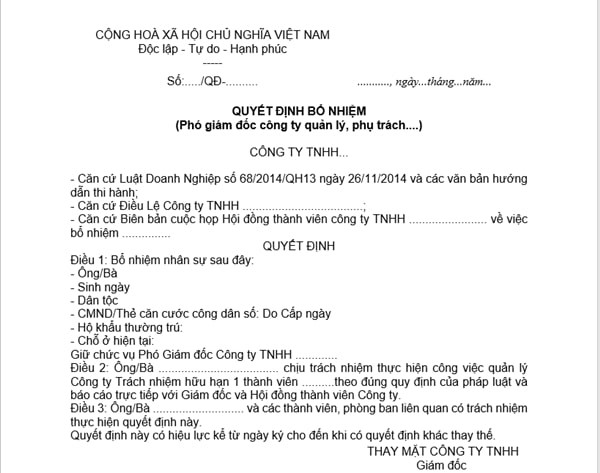 Mẫu quyết định bổ nhiệm vào ngạch công chức