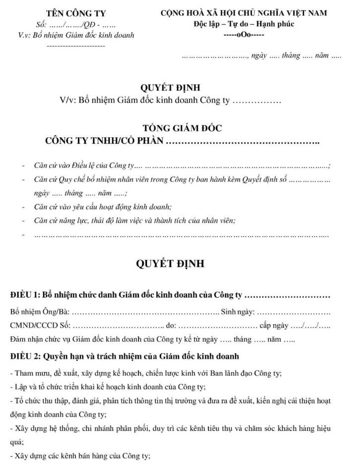 Quyết định bổ nhiệm giám đốc kỹ thuật