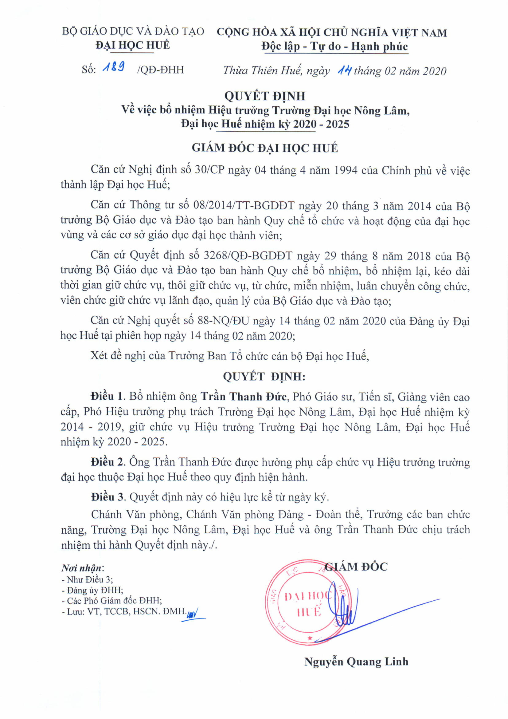Quyết định bổ nhiệm hiệu trưởng trường đại học
