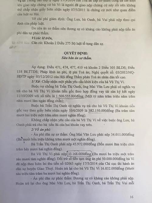 Sửa bản án sơ thẩm