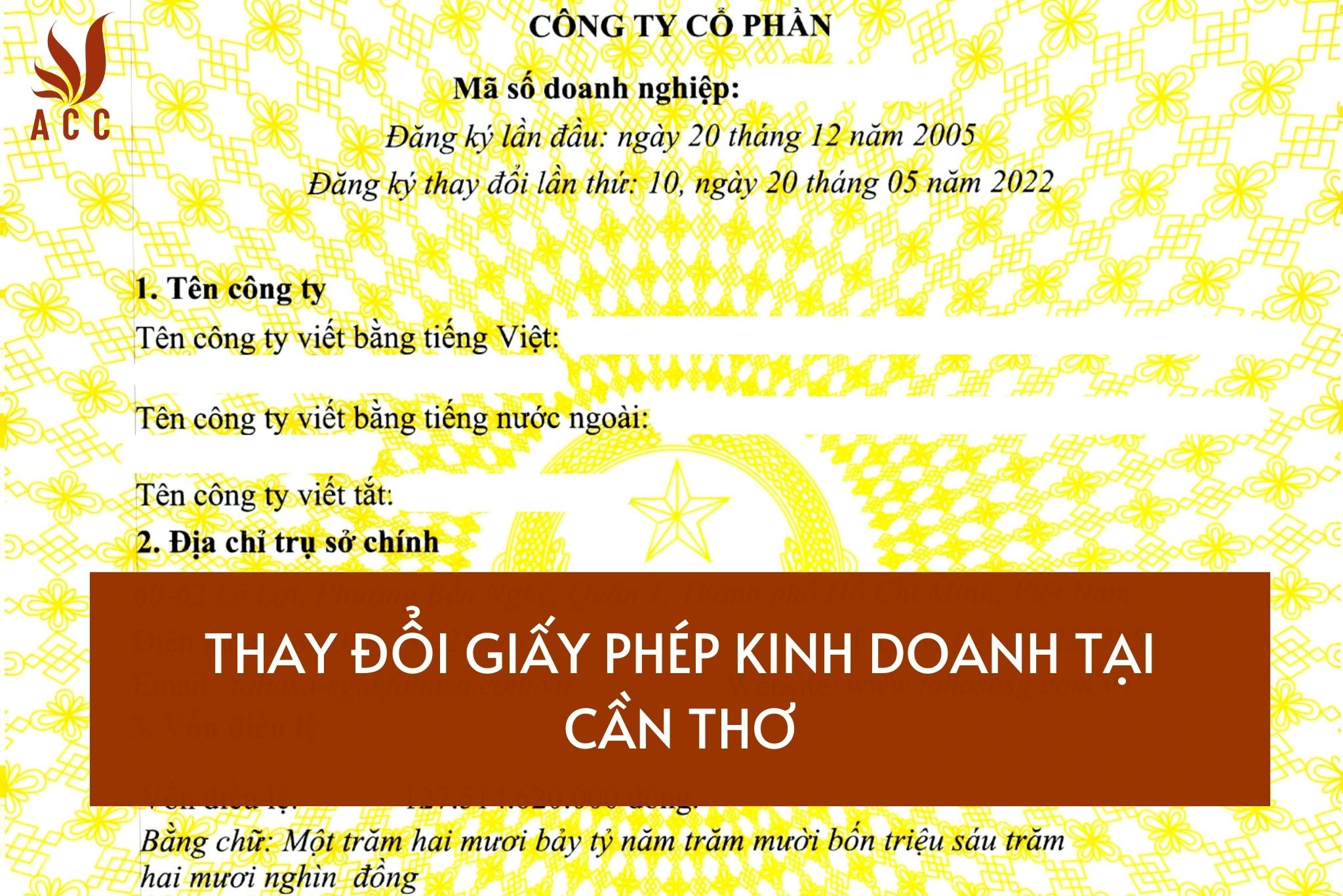 Thay đổi giấy phép kinh doanh ở Cần Thơ