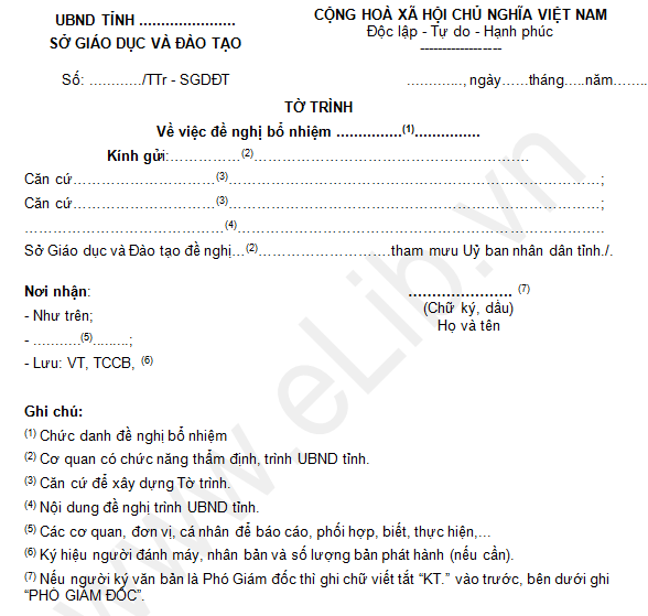 Tờ trình đề nghị bổ nhiệm