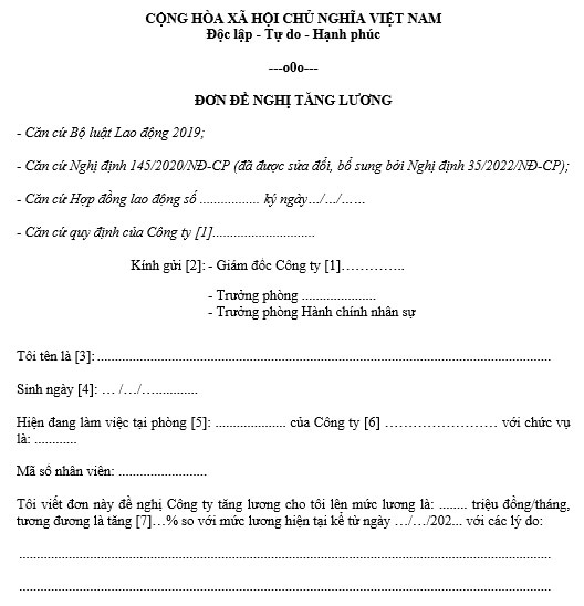 Tờ trình đề xuất tăng lương