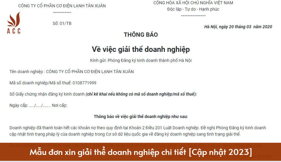 Mẫu đơn xin giải thể doanh nghiệp chi tiết [Cập nhật 2023]