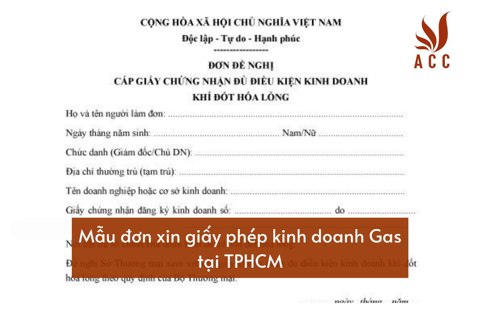 Mẫu đơn xin giấy phép kinh doanh Gas tại TPHCM