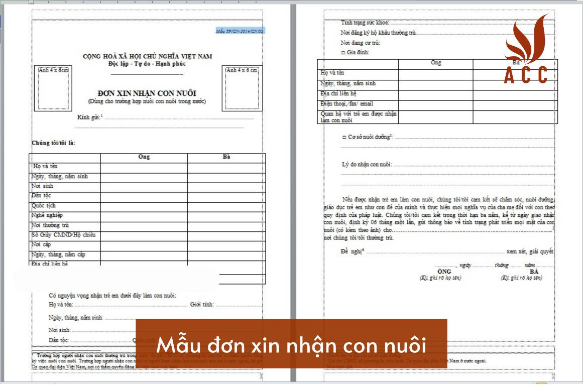 Mẫu đơn xin nhận con nuôi