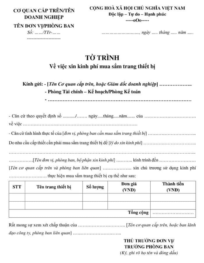 Mẫu tờ trình xin sửa chữa trụ sở làm việc