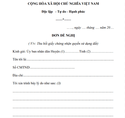 Mẫu tờ trình đề nghị thu hồi đất