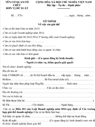 Mẫu tờ trình đề nghị giải thể chi đoàn