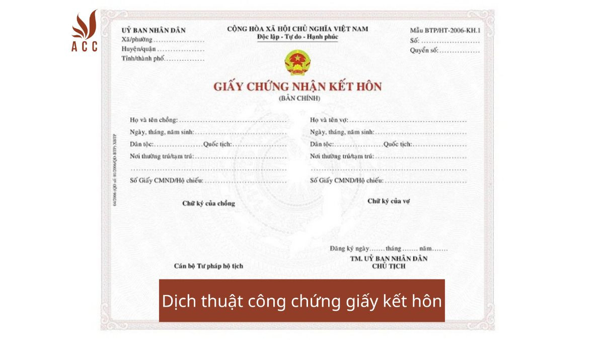 Dịch thuật công chứng giấy kết hôn