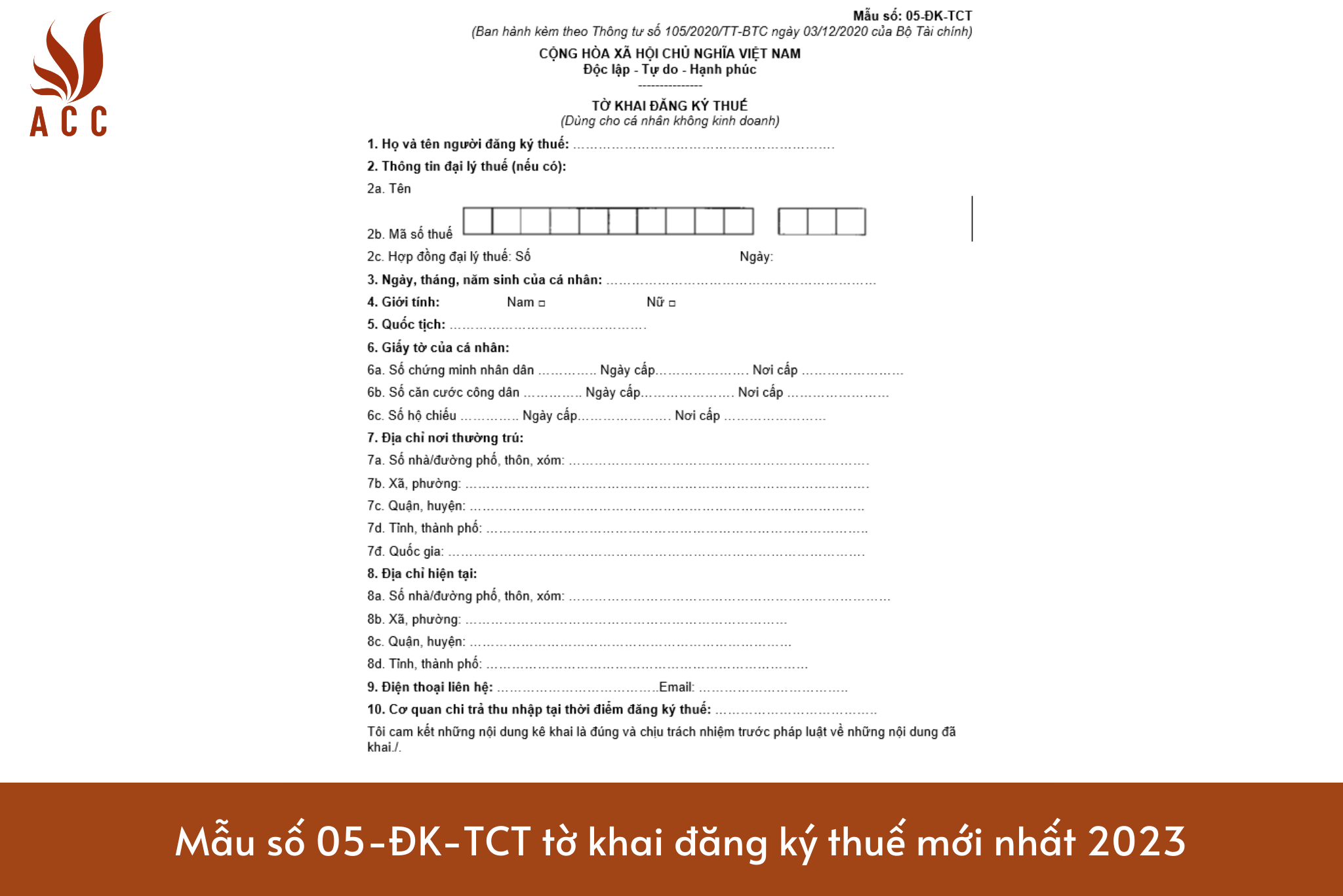 Mẫu số 05-ĐK-TCT tờ khai đăng ký thuế mới nhất 2023