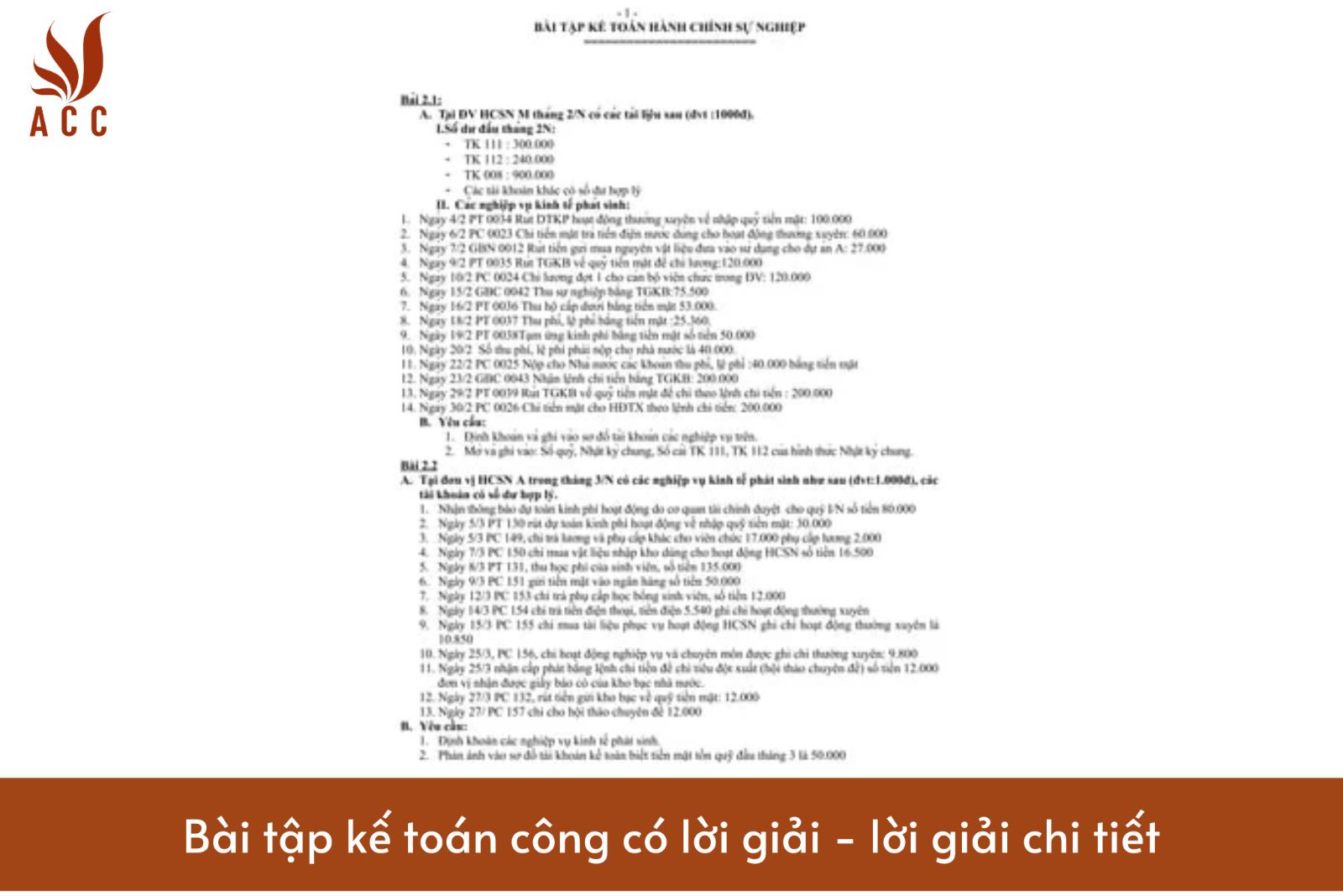 Bài tập kế toán công có lời giải - lời giải chi tiết