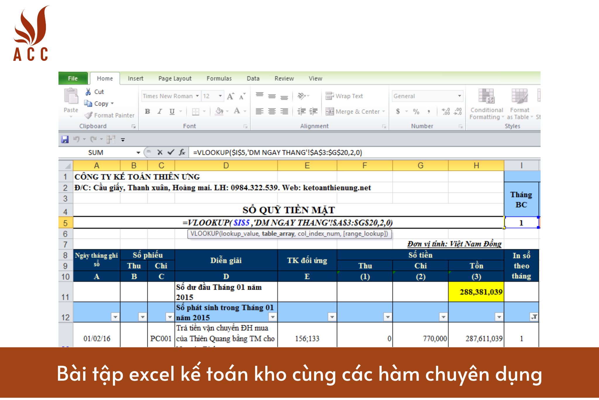Bài tập excel kế toán kho cùng các hàm chuyên dụng