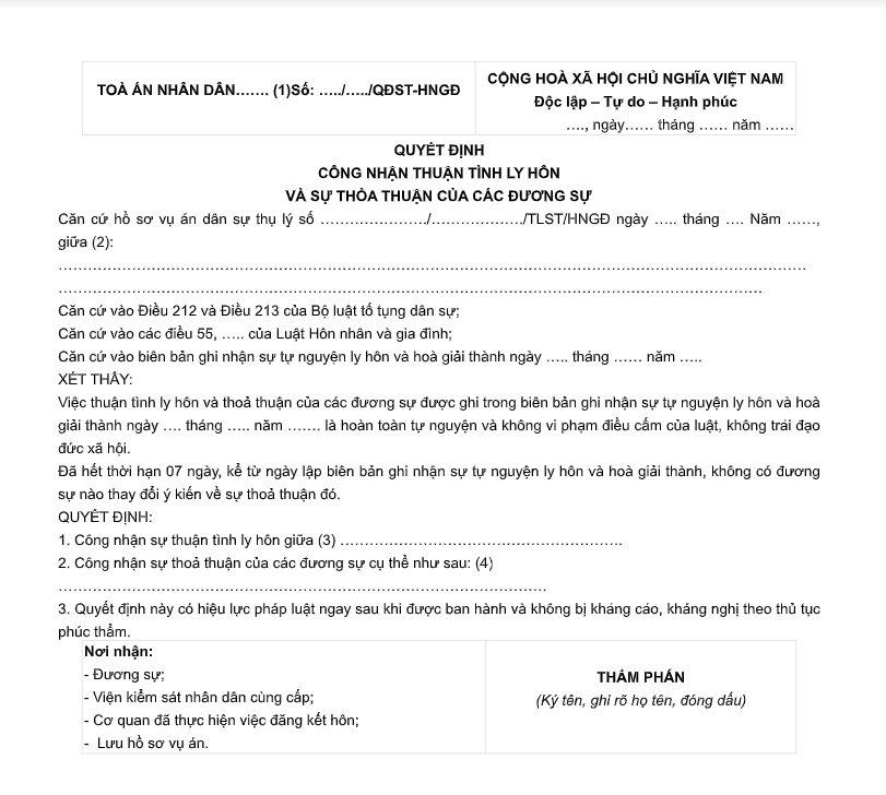 Thông tin giấy quyết định ly hôn đơn phương mới nhất 2023