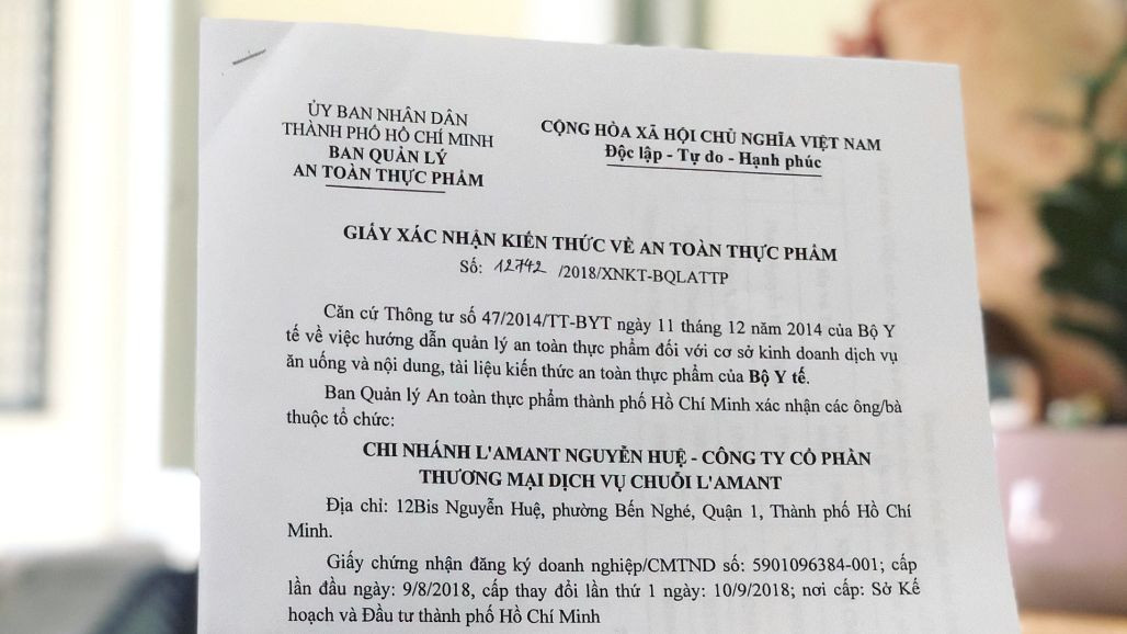 Quy định của pháp luật xác nhận tập huấn kiến thức an toàn thức phẩm