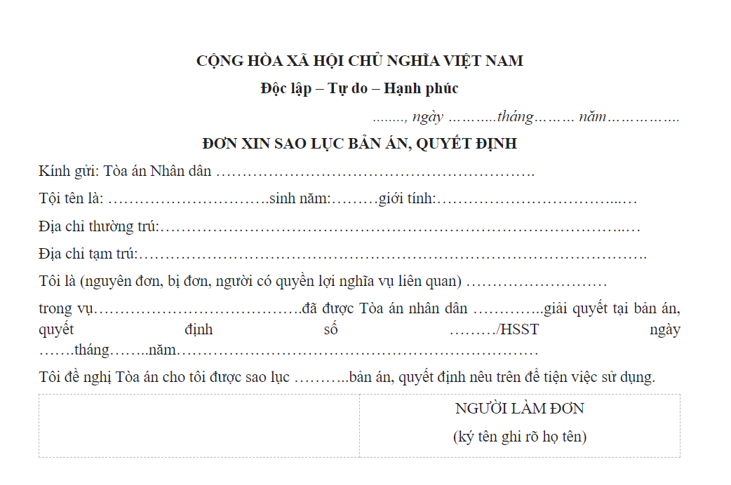 Hướng dẫn viết mẫu đơn xin cấp lại giấy quyết định ly hôn