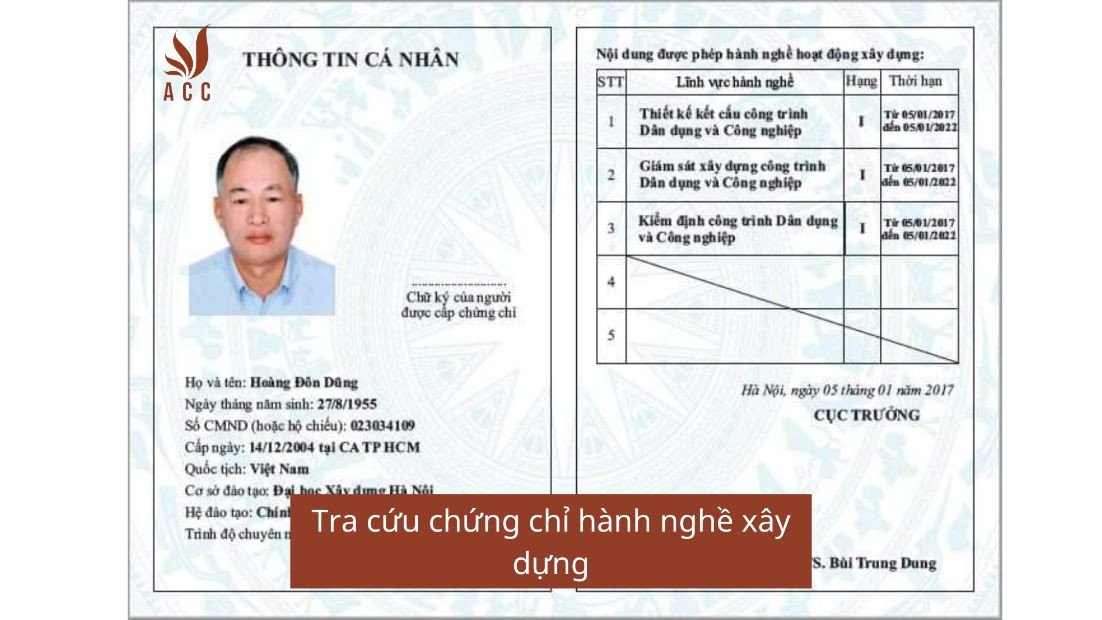 Tra cứu chứng chỉ hành nghề xây dựng