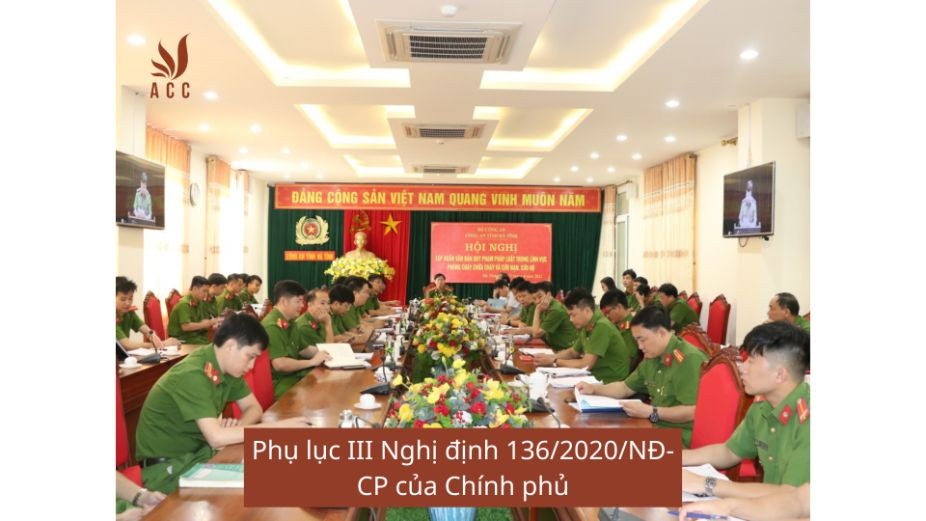 Phụ lục III Nghị định 136/2020/NĐ-CP của Chính phủ là một phần bổ sung của nghị định này, chứa các hướng dẫn và quy định chi tiết liên quan đến việc thực hiện các quy định trong Nghị định 136/2020/NĐ-CP.