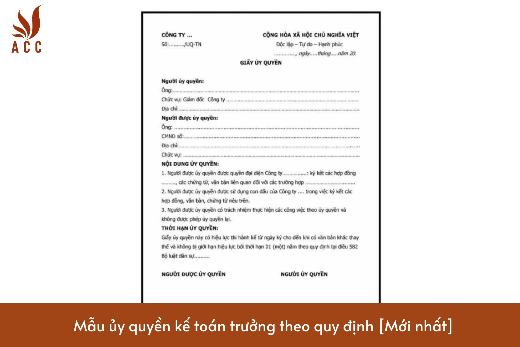 Mẫu ủy quyền kế toán trưởng theo quy định [Mới nhất]