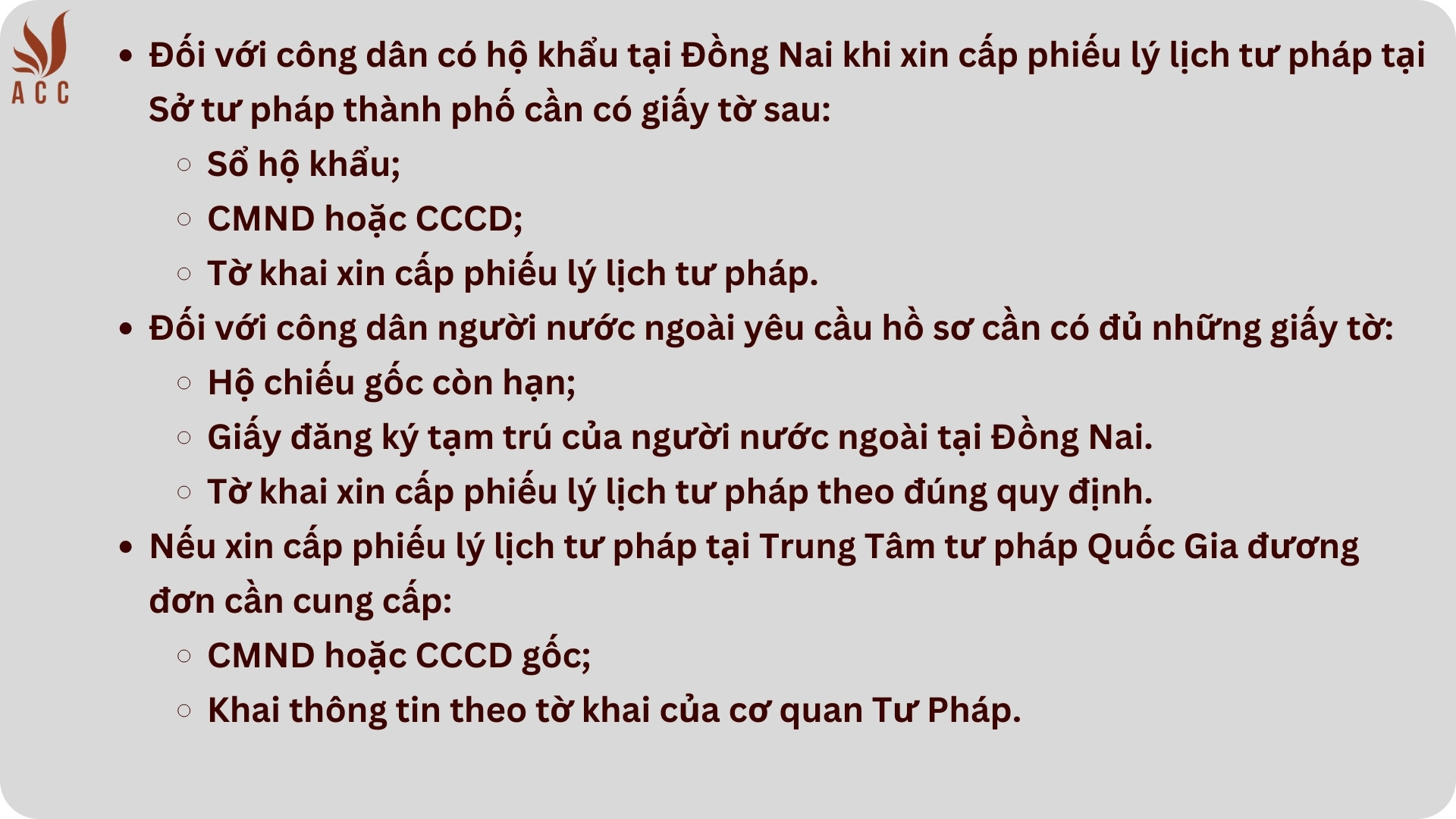 Hồ sơ khi làm Phiếu Lý lịch tư pháp tại Đồng Nai