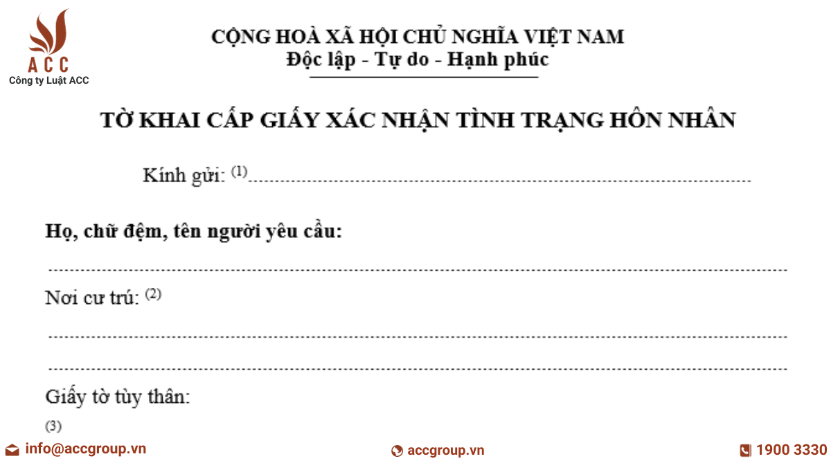 Mẫu tờ khai cấp giấy xác nhận độc thân