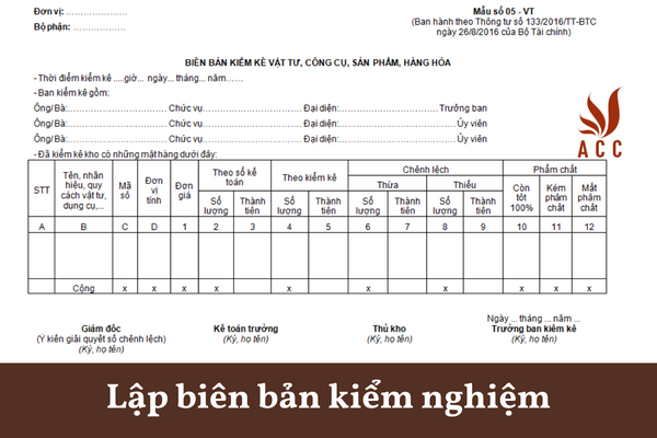 Lập biên bản kiểm nghiệm