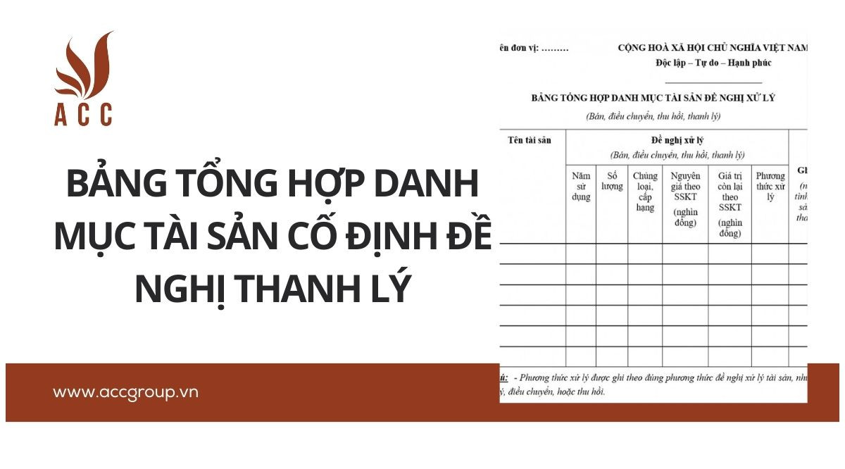 Bảng tổng hợp danh mục tài sản cố định đề nghị thanh lý