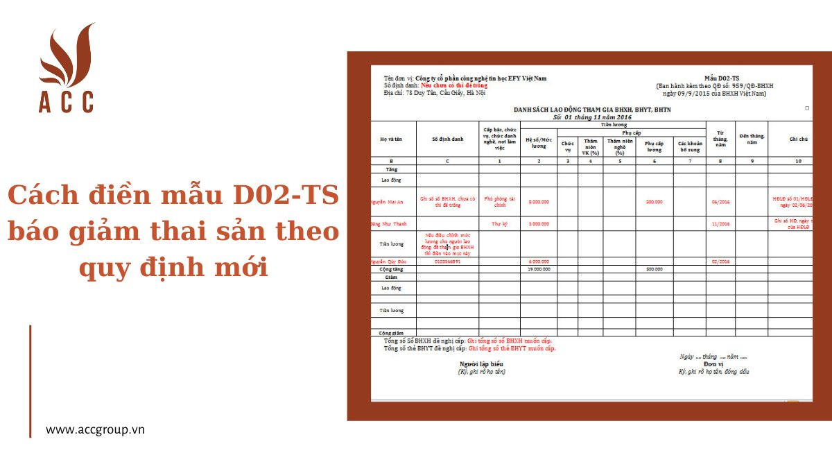 Cách điền mẫu D02-TS  báo giảm thai sản theo quy định mới