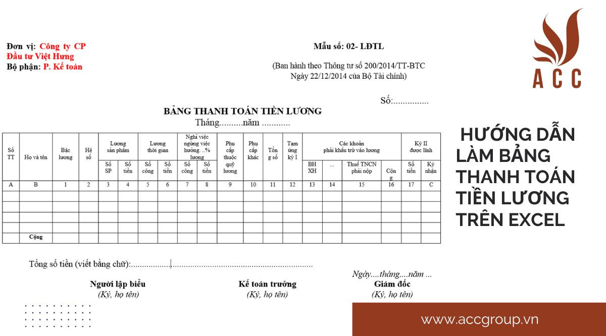 Hướng dẫn làm bảng thanh toán tiền lương trên excel