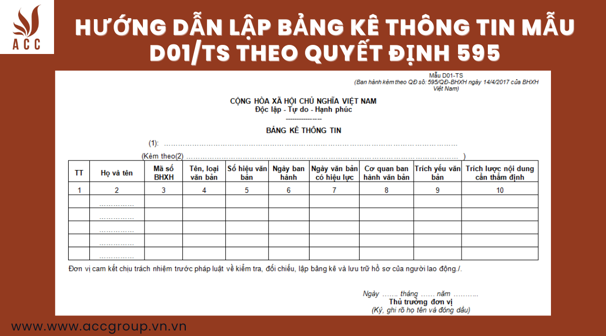 Hướng dẫn lập bảng kê thông tin mẫu D01/TS theo quyết định 595