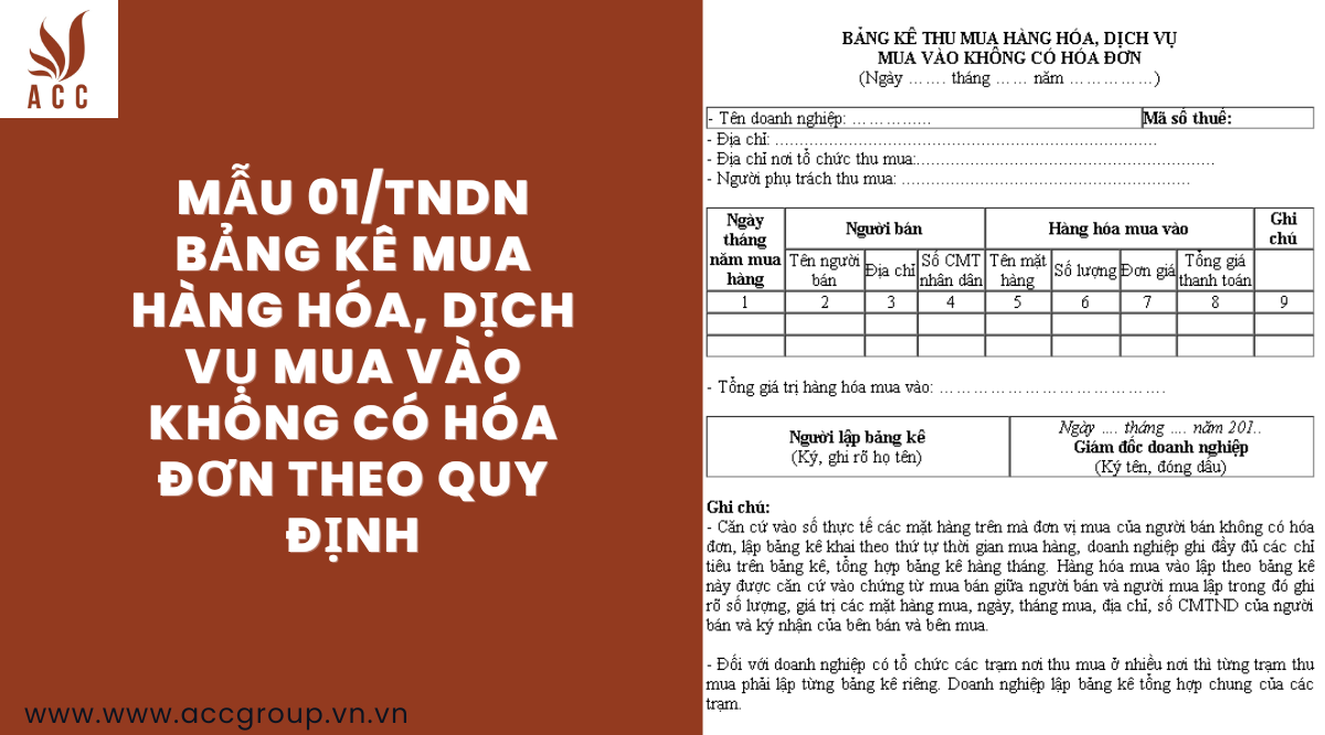 Mẫu 01/TNDN bảng kê mua hàng hóa, dịch vụ mua vào không có hóa đơn theo quy định