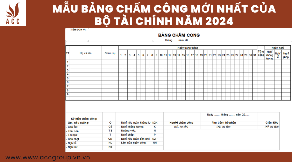 Mẫu bảng chấm công mới nhất của bộ tài chính năm 2024