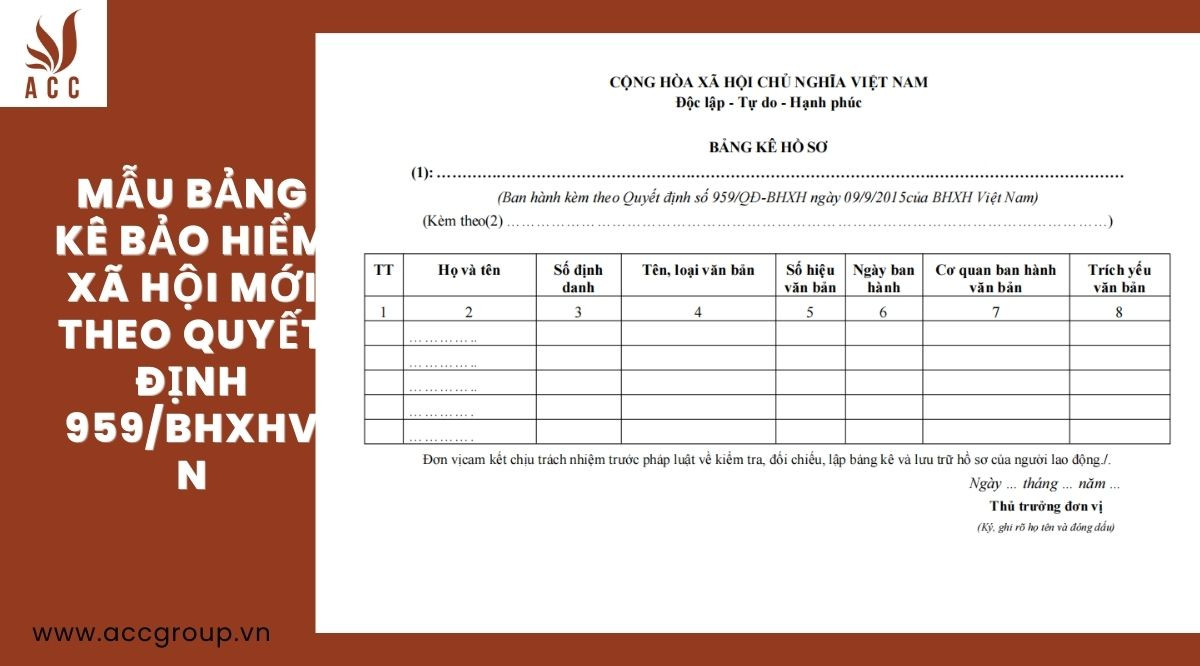 Mẫu bảng kê bảo hiểm xã hội mới theo quyết định 959/BHXHVN