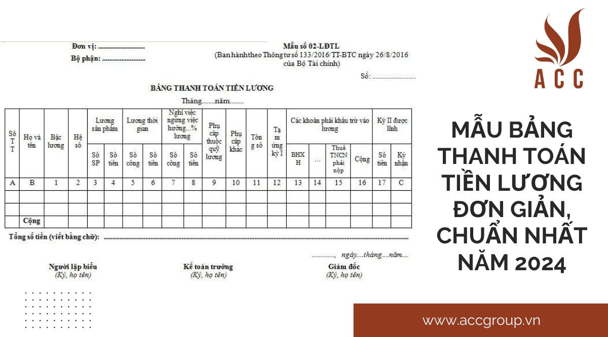 Mẫu bảng thanh toán tiền lương đơn giản, chuẩn nhất năm 2024