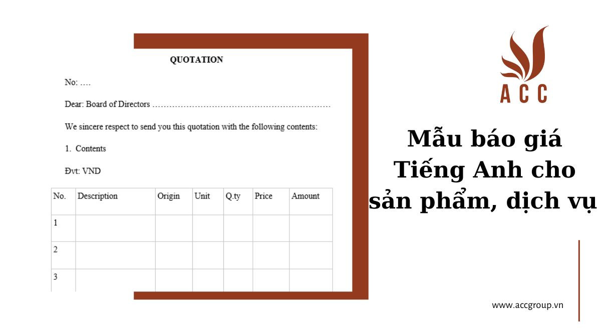 Mẫu báo giá Tiếng Anh cho sản phẩm, dịch vụ