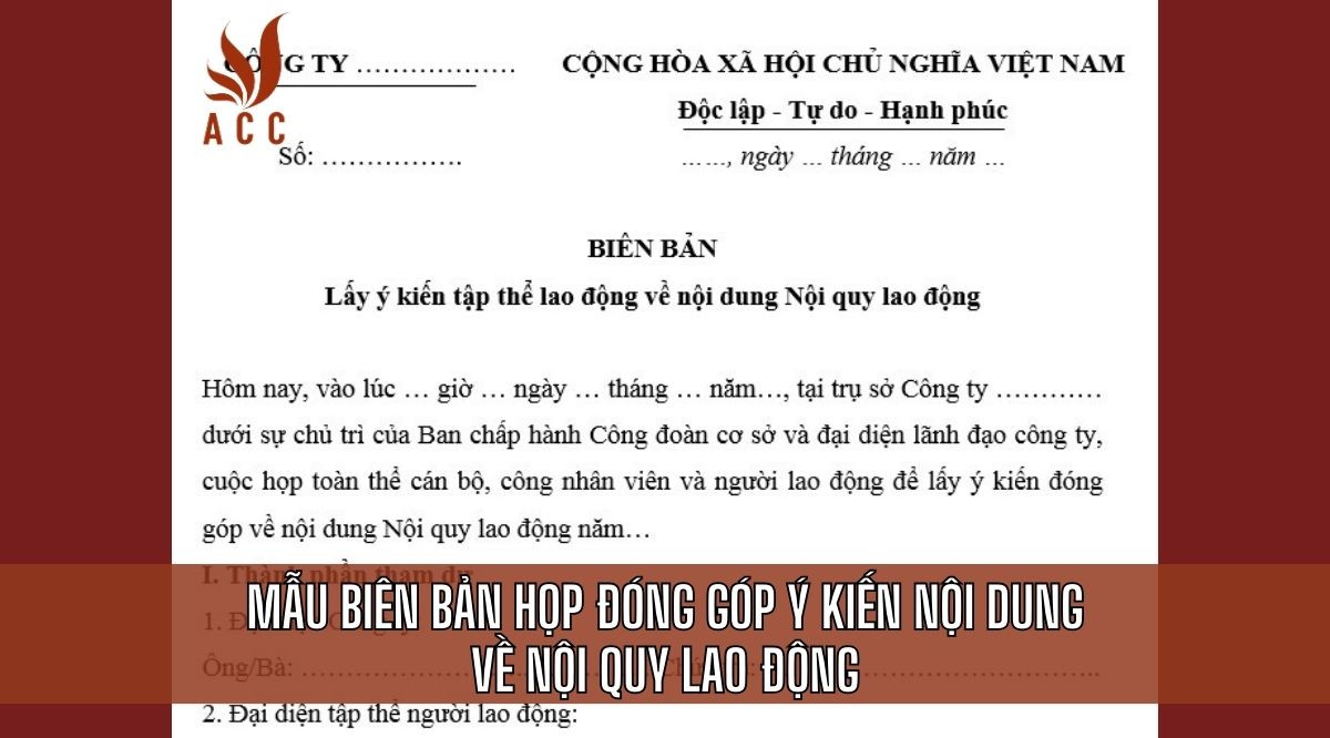 Mẫu biên bản họp đóng góp ý kiến nội dung về Nội quy lao động