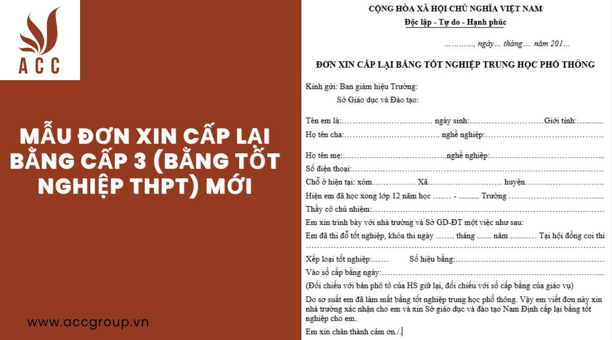 Mẫu đơn xin cấp lại bằng cấp 3 (bằng tốt nghiệp THPT) mới