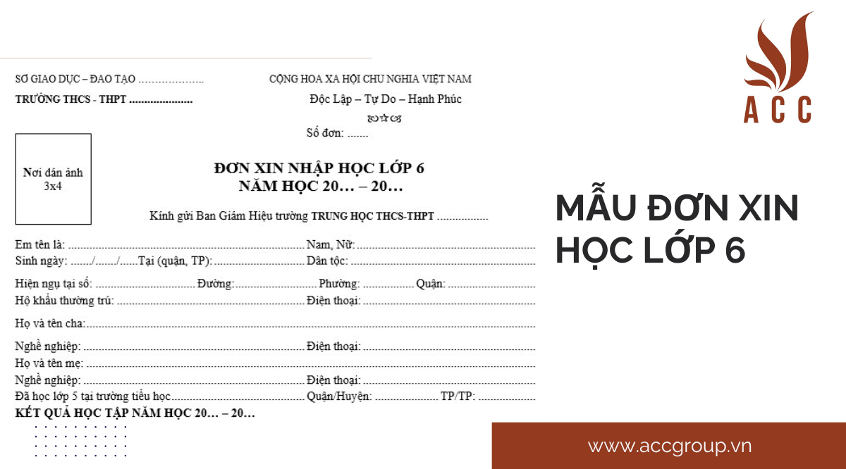 Mẫu đơn xin học lớp 6