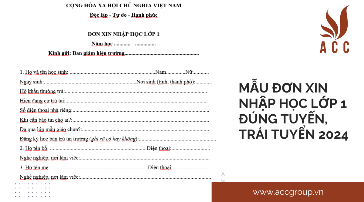 Mẫu đơn xin nhập học lớp 1 đúng tuyến, trái tuyển 2024