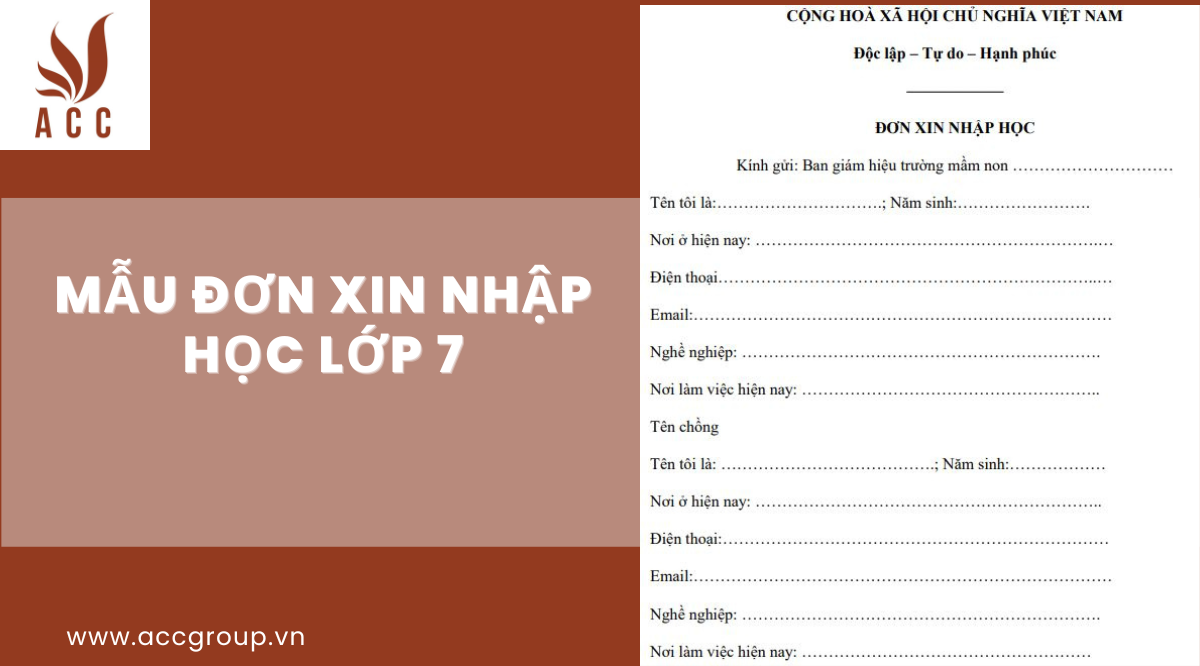 Mẫu đơn xin nhập học lớp 7
